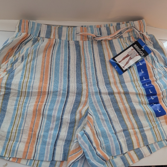 NWT! 🌈 BRIGGS NEW YORK ✨ Striped Linen Shorts(2)- SIZE L - Picture 2 of 9